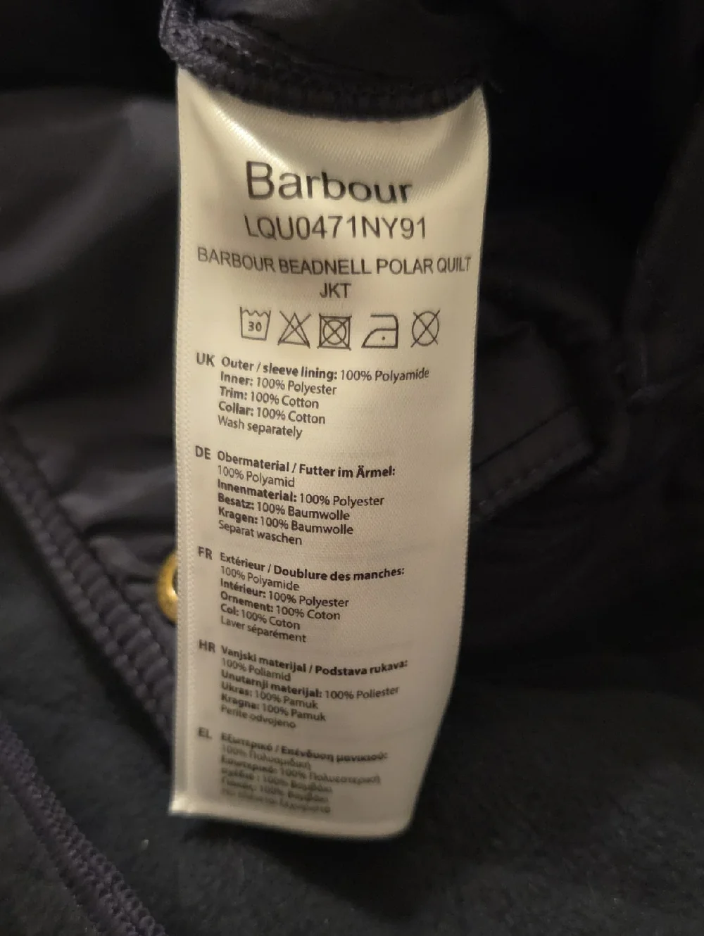 Barbour Beadnell Polarquilt Jacket in Navy sz 6